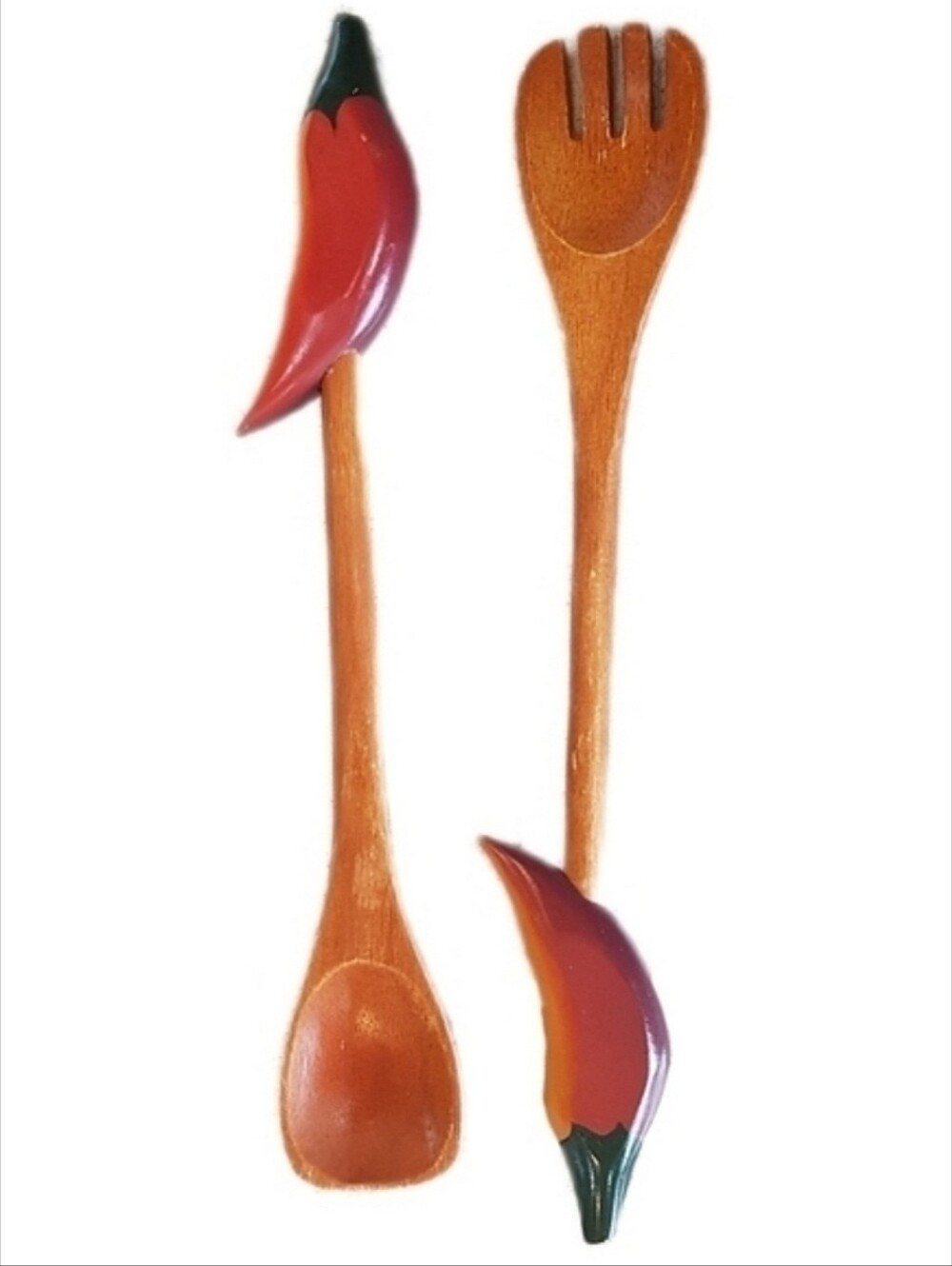 1970s Chili Peppers Wooden Salad Utensils